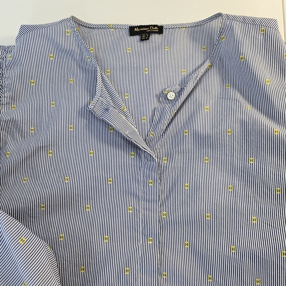 Massimo Dutti Balloon Sleeve Striped Lightweight Button Down Shirt Size 8
